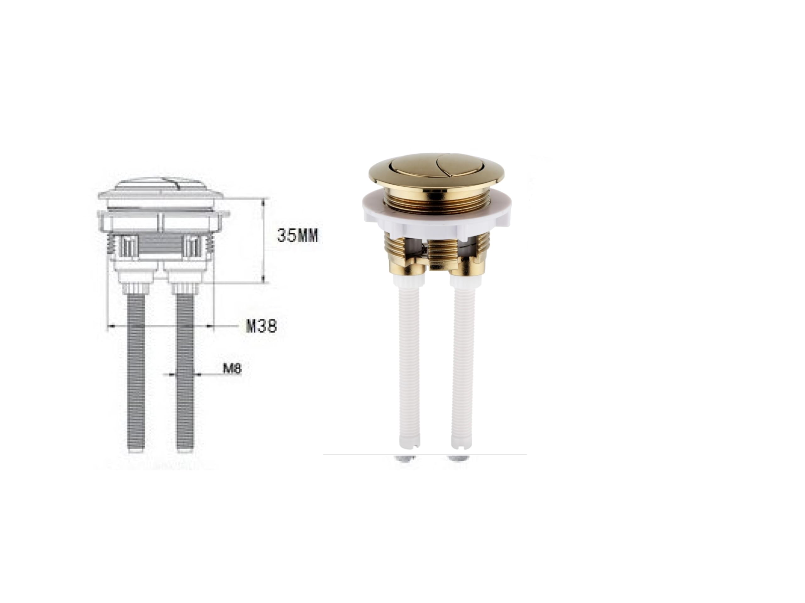 Housler® Brushed Brass Universal Toilet Dual Flush Button. To Fit Toilet Cistern Tank with 38-42mm Hole - Image 3