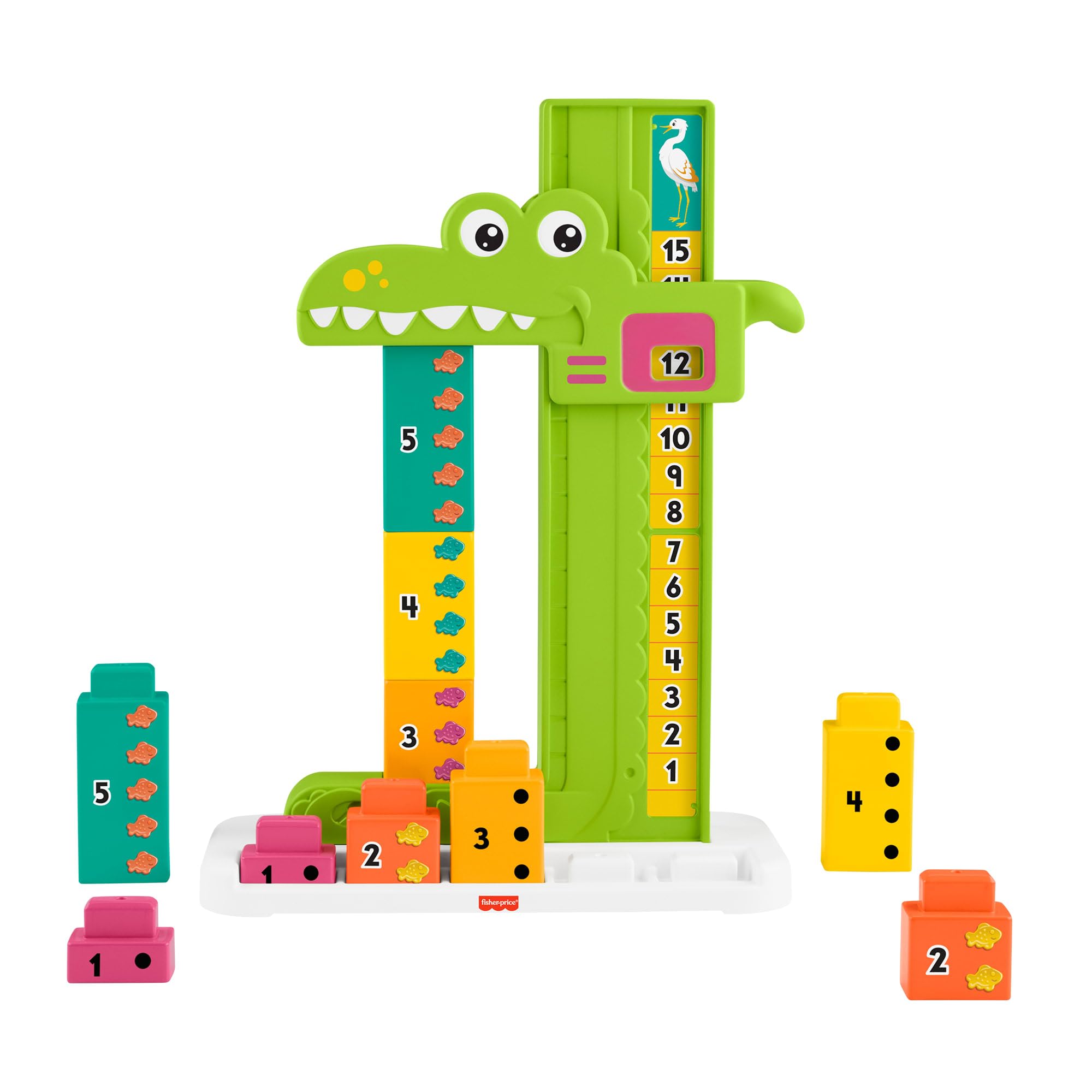 Fisher-Price Aligator Nauka liczenia Zabawka edukacyjna Zestaw 10 klocków z zabawą w liczenie, zabawka dla przedszkolaków w wieku od 3 lat, JCT13