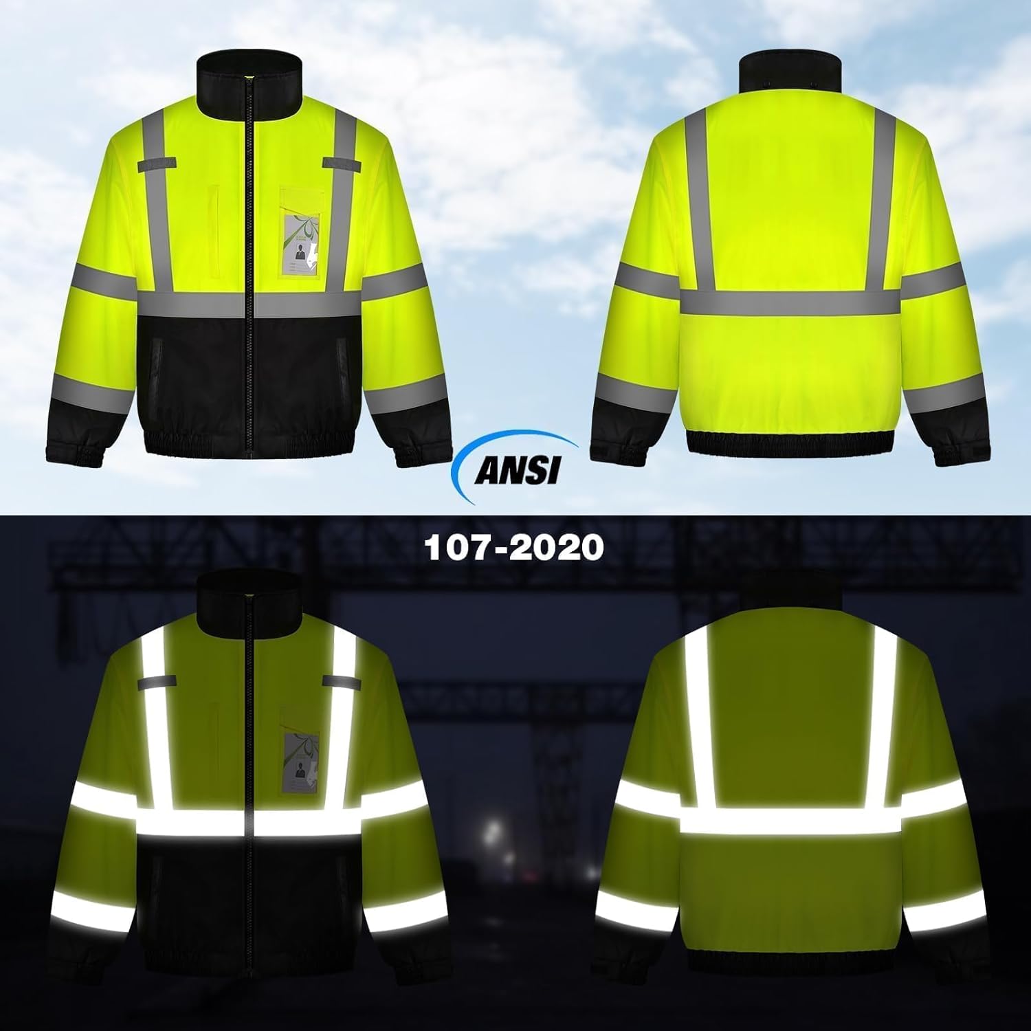 TCCFCCT Hi Vis Jackets for Men Women Waterproof High Visibility Safety jackets for Men, Warm Reflective Jacket with Pockets, Construction Coats for Cold Winter, High Vis Rain Gear, J-Yellow, XL - Image 3