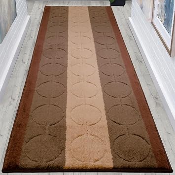 Washable Custom Size Runner Rug Circles Abstract Design Extra Long Runner Rugs for Hallways 30 inch Wide x Pick Your Size by Feet Slip Skid Resistant Rubber Back Circle Brown, 3 ft x 36 in