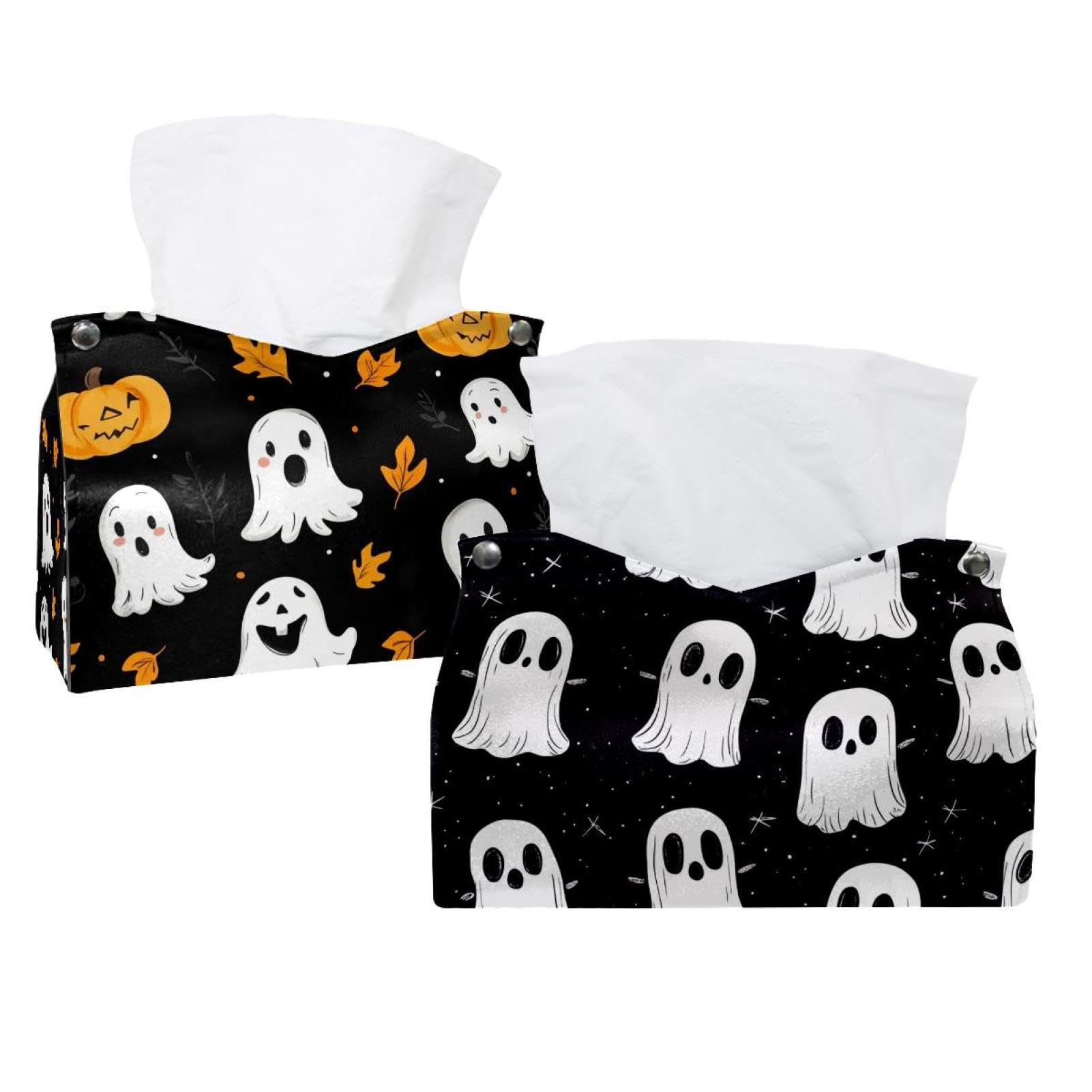 Boîte à mouchoirs en cuir pour cacher le carton boîte Halloween crâne et citrouille