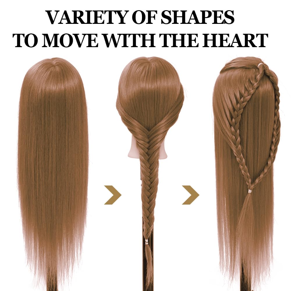 Testa di manichino cosmetologico per parrucchiere con capelli lunghi in fibra sintetica 26-28", set di trecce a morsetto 30 pezzi