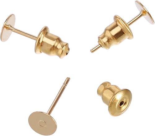 Outus 100 pendientes de acero inoxidable con forma de bala de embrague y pendientes en blanco (dorado)