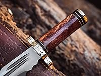 Vista 3 de Cuchillo Bowie de acero D2 hecho a mano, hoja de cuchillo de caza que está hecha de acero inoxidable fuerte y cuenta con un mango de madera