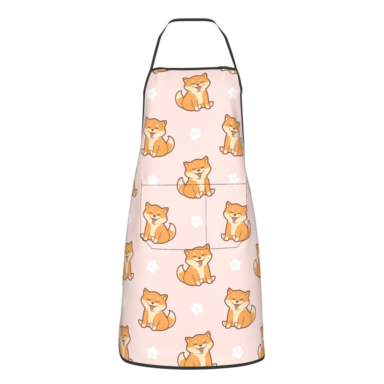 Pubdskblde Unisex Cute Shiba Inu Pink Cute Shiba Inu Aprons Kitchen Chef Waterproof Adjustable Funny Dog Apron For Bbq With Pockets For Men Women