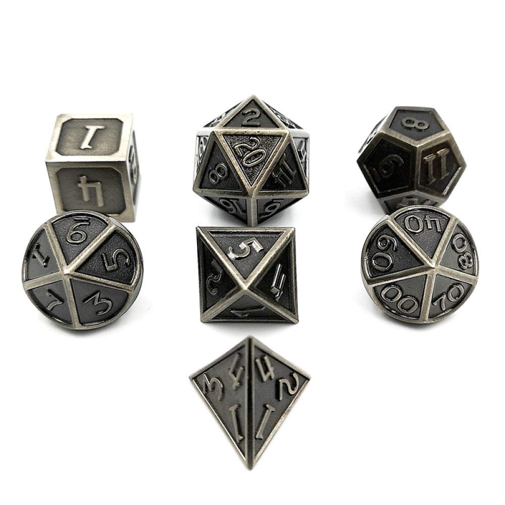 WHFDSBD Polyhedral Dice,Ancient Silver 7 Pieces Unique Solid Metal Game Polyhedral Interesting Dice Set For Role Playing Game Dungeons And Dragons