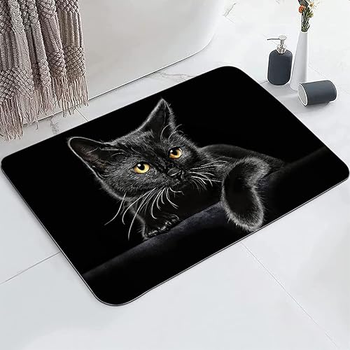 Bonito tapete de baño con diseño de gato negro, antideslizante, de súper absorción, con parte trasera de goma, se adapta debajo del baño, tapetes
