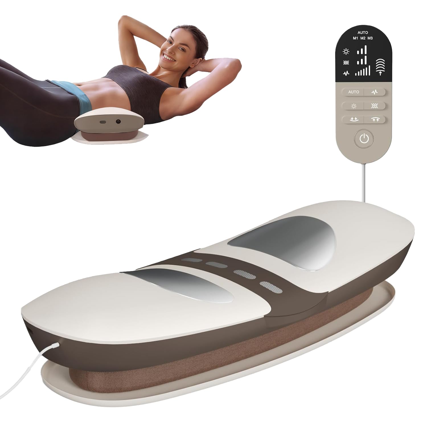 Elektrischer Rückenmassagegerät, 4 in 1 Kabelloses Rückenstrecker mit EMS Elektrotherapie, Hotpacks, Vibration und Airbag Traktion, 3 Stufige Einstellung Lendenwirbel Traktionsmassagegerät für Zuhause