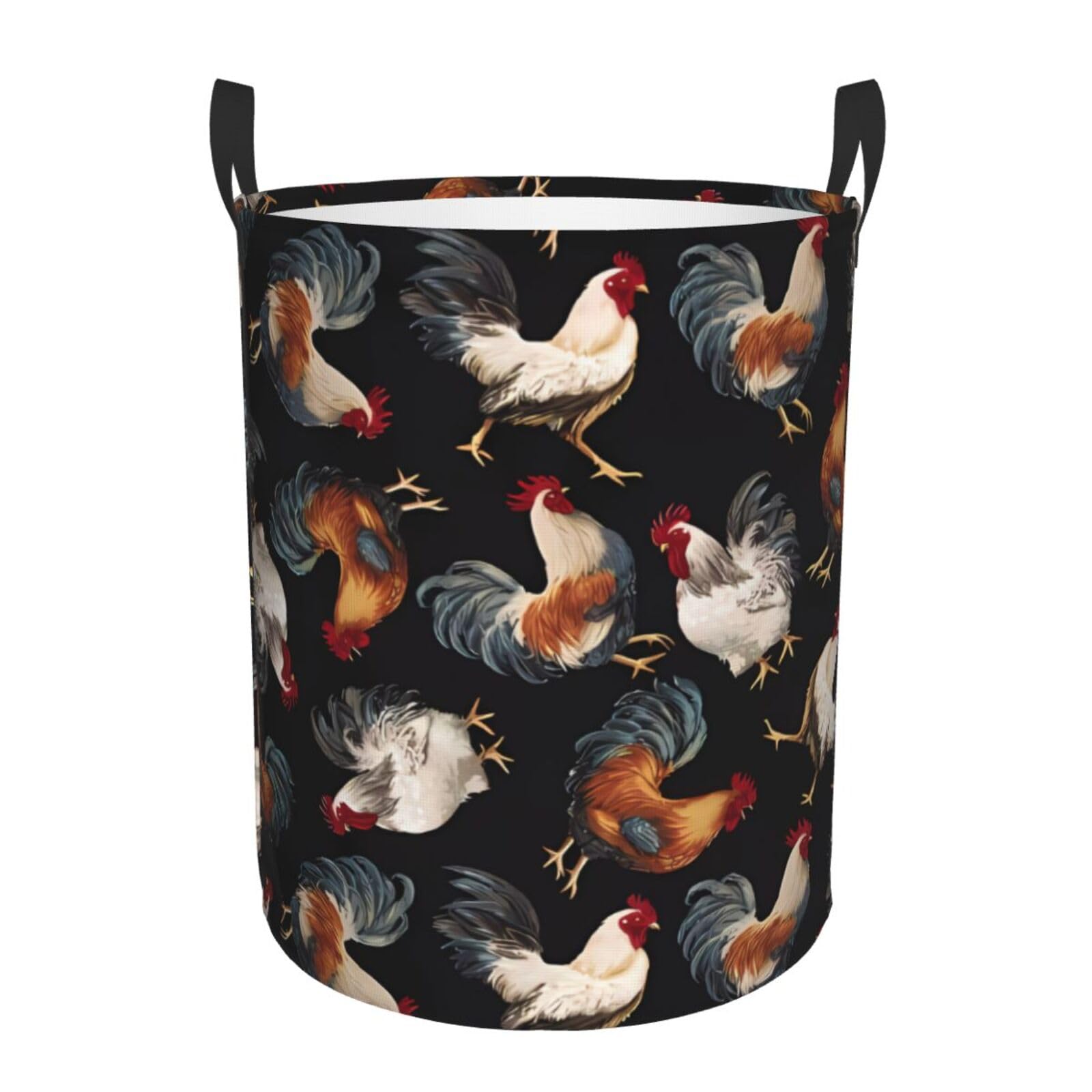 M Circular Hamper – Collapsible French Roosters Print Laundry Basket