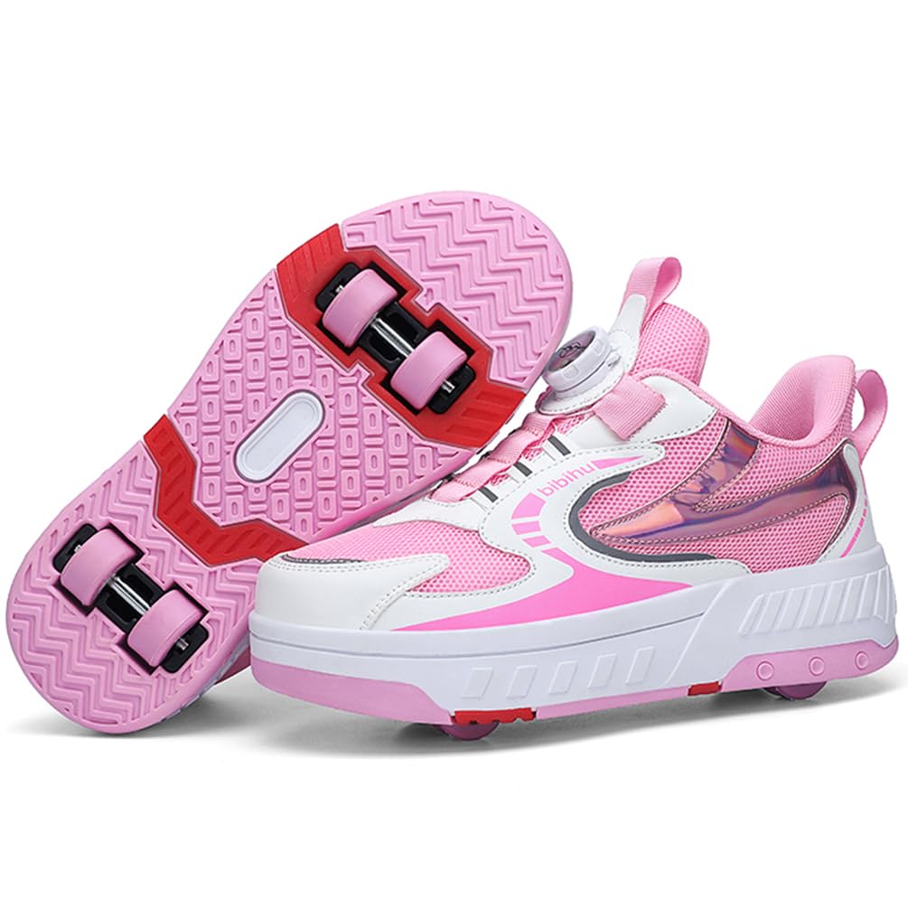Chaussures à roulettes Fille Et Garçon Patins de Skate à roulettes Sneakers Roller 2 en 1 Chaussures de Skateboard Baskets avec Roues Outdoor Patins à roulettes Enfants (BZX-T24, 37EU)