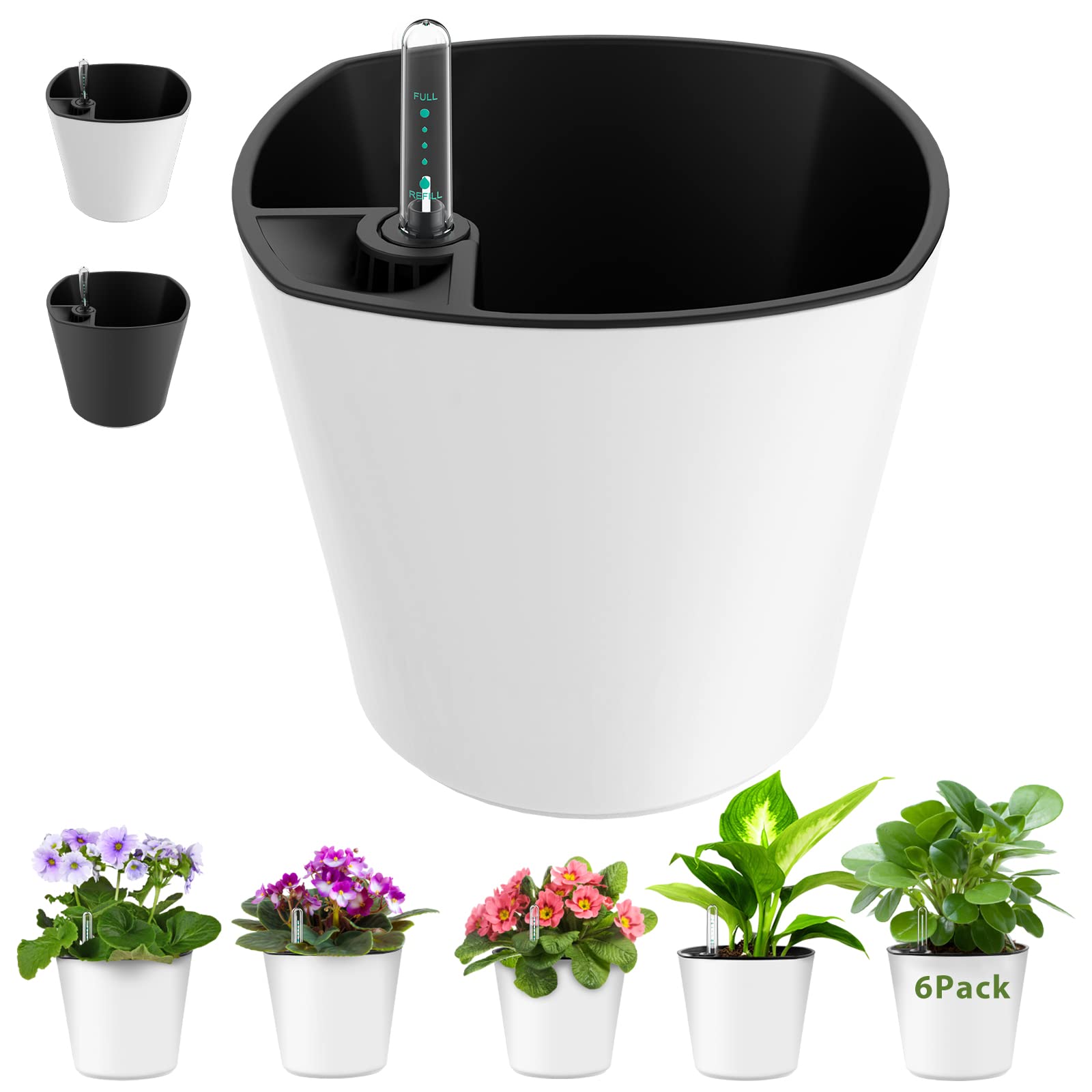 Vaso Intelligente Con Auto-irrigazione E Allarme Acqua – 19cm, Con Supporto, Per Piante Interne/Esterno (Bianco) - 4