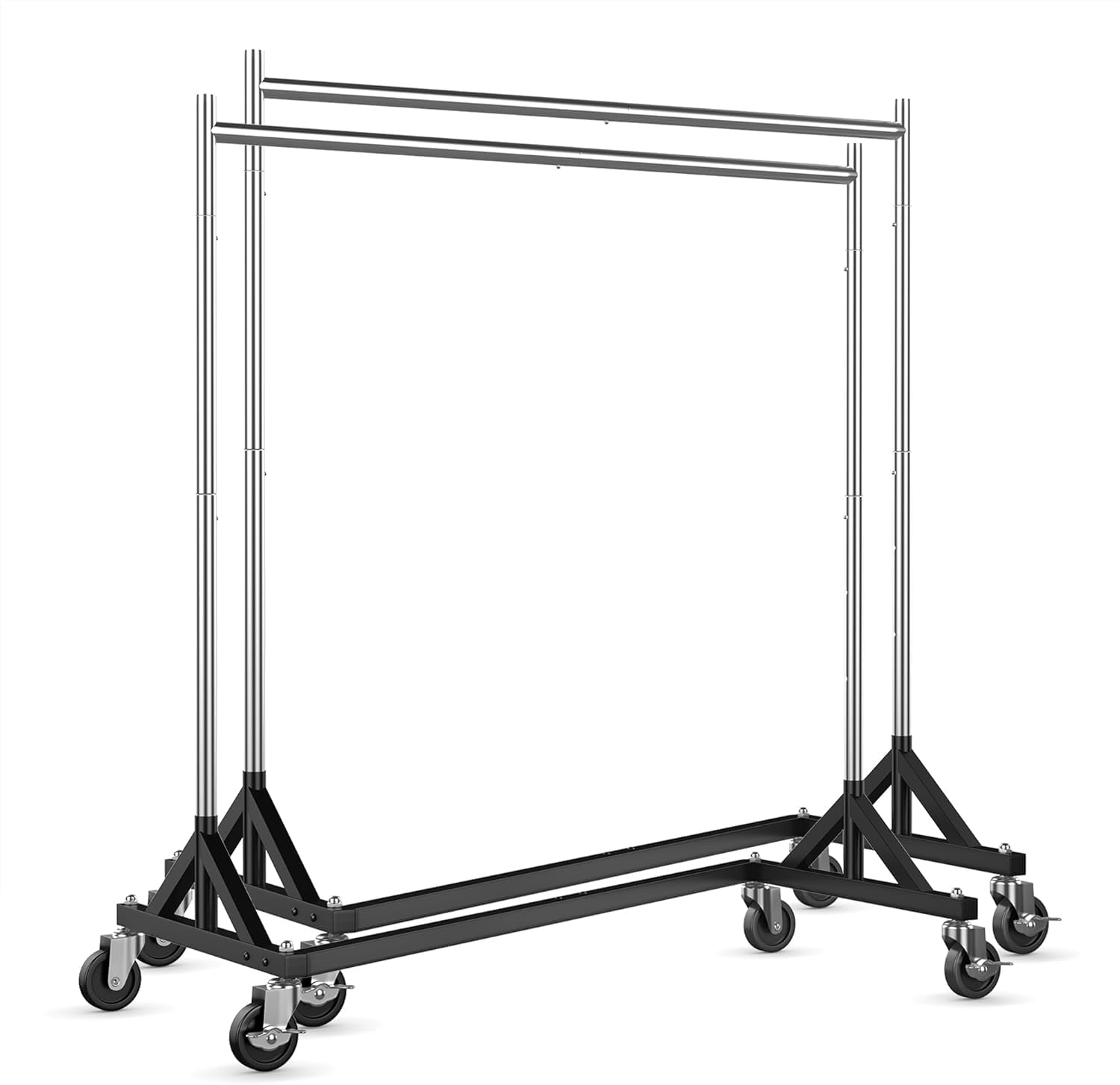 HOKEEPER Z Rack for Clothes Heavy Duty Clothing Rack Hold 500 LBS | Commercial Garment Rack with Wheels Rolling Portable Clothes Rack for Bedroom, Laundry, Balcony 24" D x63"W x 71"H, 2 Packs Silver Z Rack-1 Rod 2