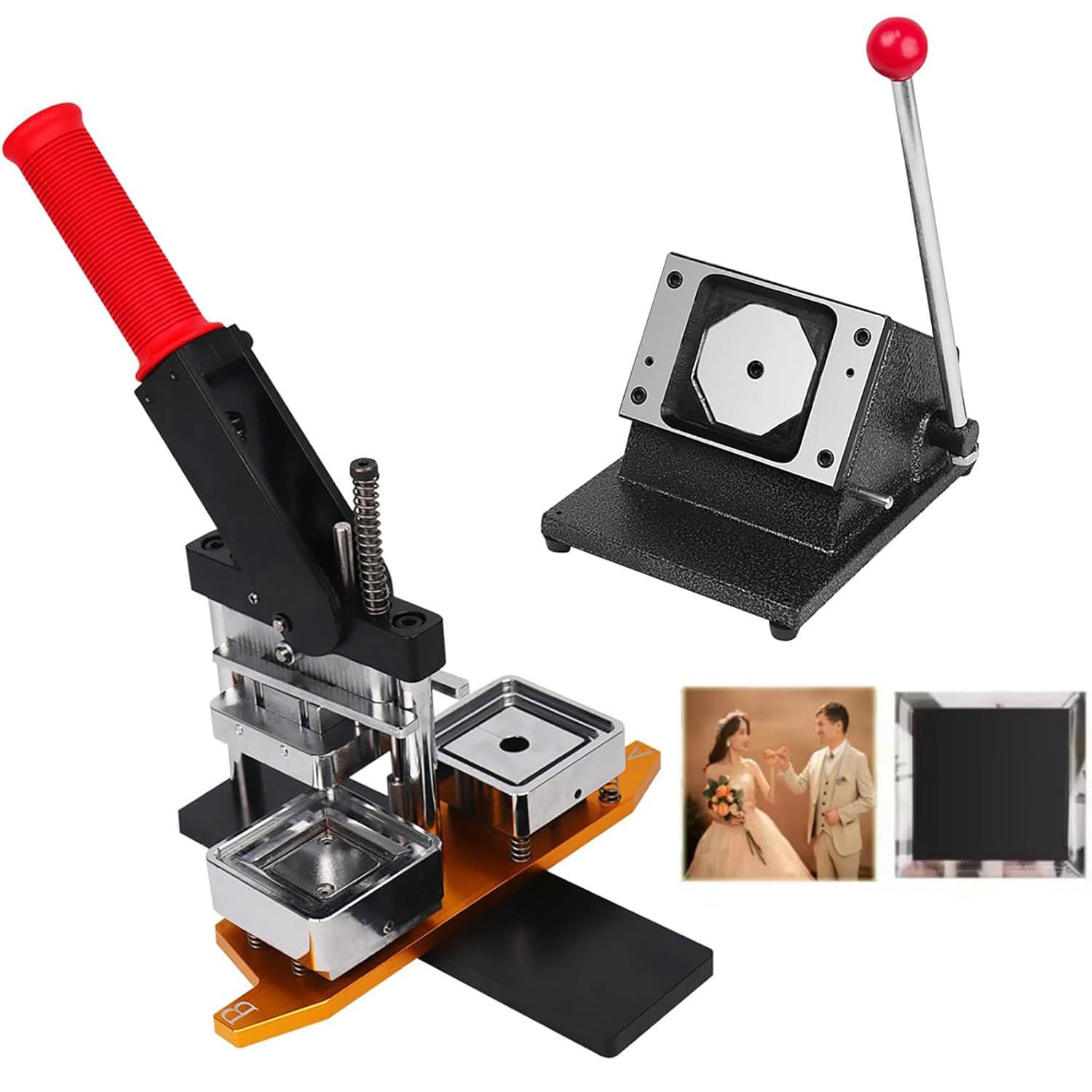 JYBNBBE Badge Maker Machine, Button Maker Machine, 2x2 Inch Square Magnet Maker Machine Kit, 50x50mm DIY Photo Fridge Magnet Press Machine with Paper Cutter & 1001000PCS Consumables