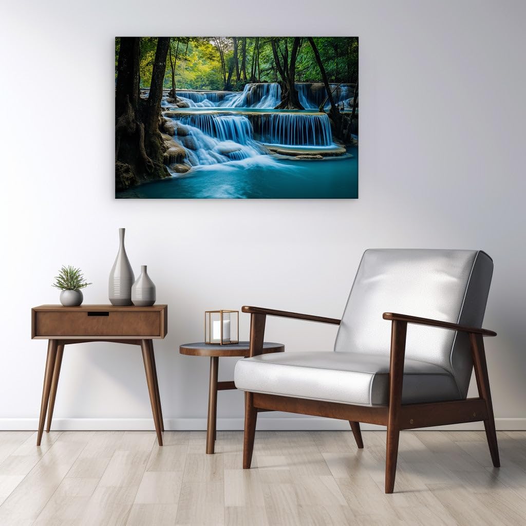 Canvas for Living room. Mystic Cascade: A Journey Through the Serenity of Nature's Multilayered Majesty, 27 x 18 inch Canvas Wall Art - Ready to Hang - 69x46 cm (27x18 inch)