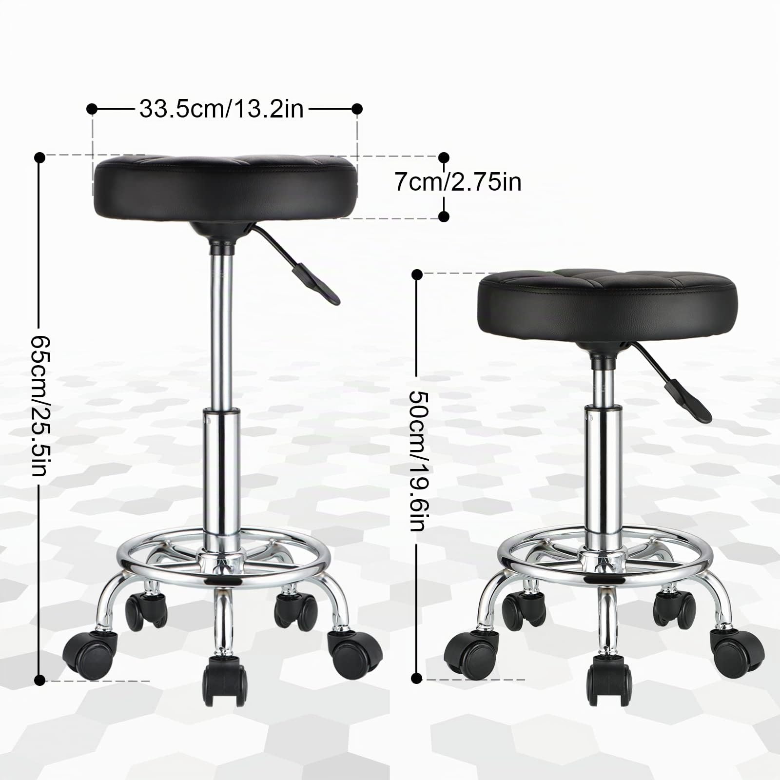 HMTOT Taburete Giratorio Redondo de Cuero de la PU de la Altura del Asiento Ajustable del balanceo del Taburete con Ruedas Negro