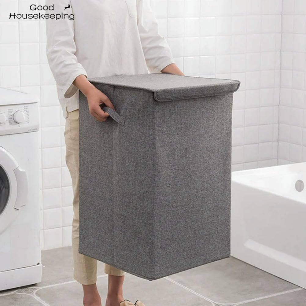 Cesta de algodón para la colada con cubierta, cesta grande para la colada del baño, cesta de almacenamiento para la cocina, cesta para la colada impermeable plegable para el hogar