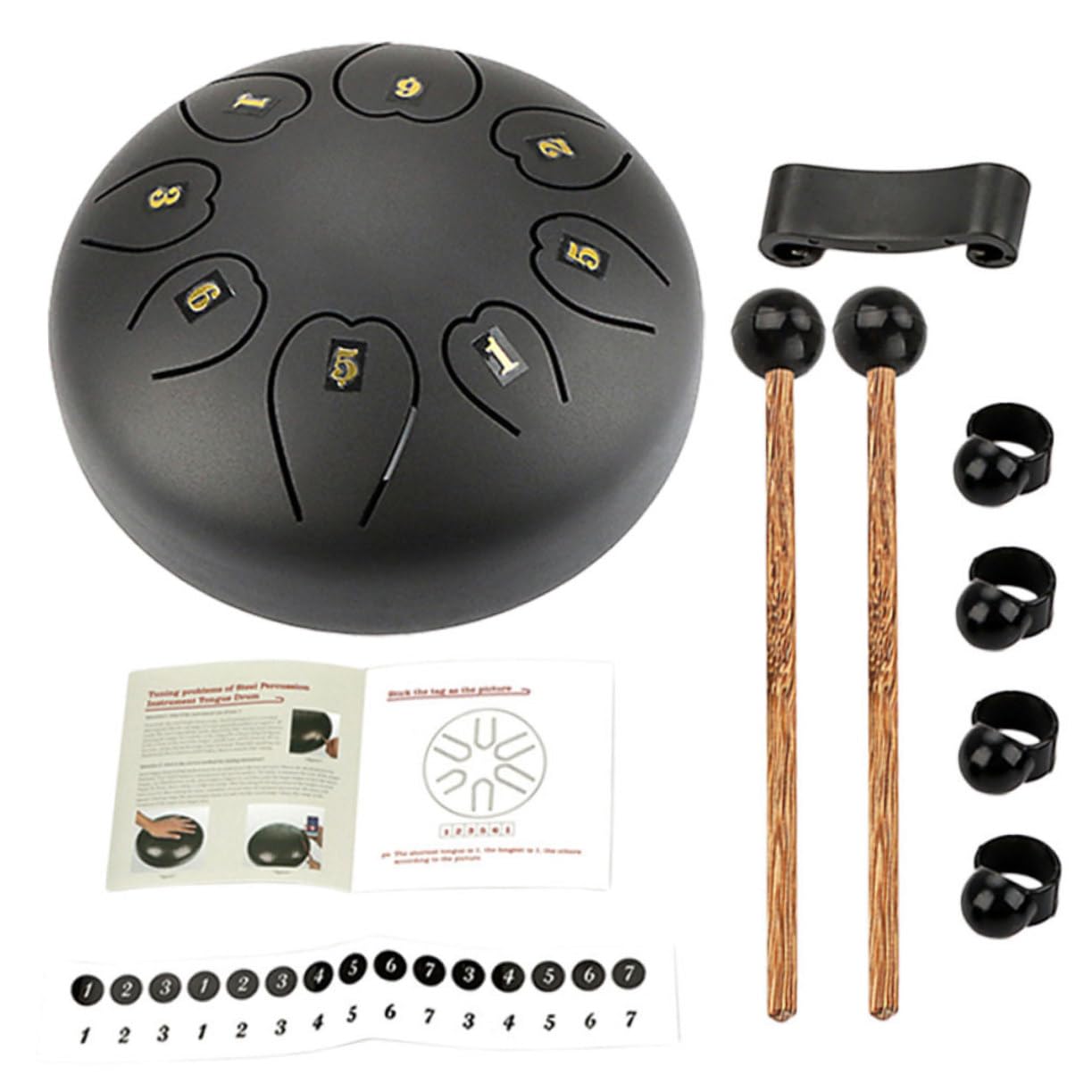 Yardwe Instrumento de Percusión de Lengüeta de Metal, de Mano, Negro, Sonido Nítido, Uso Manos o Mazas, para Yoga y Ceremonia Religiosa