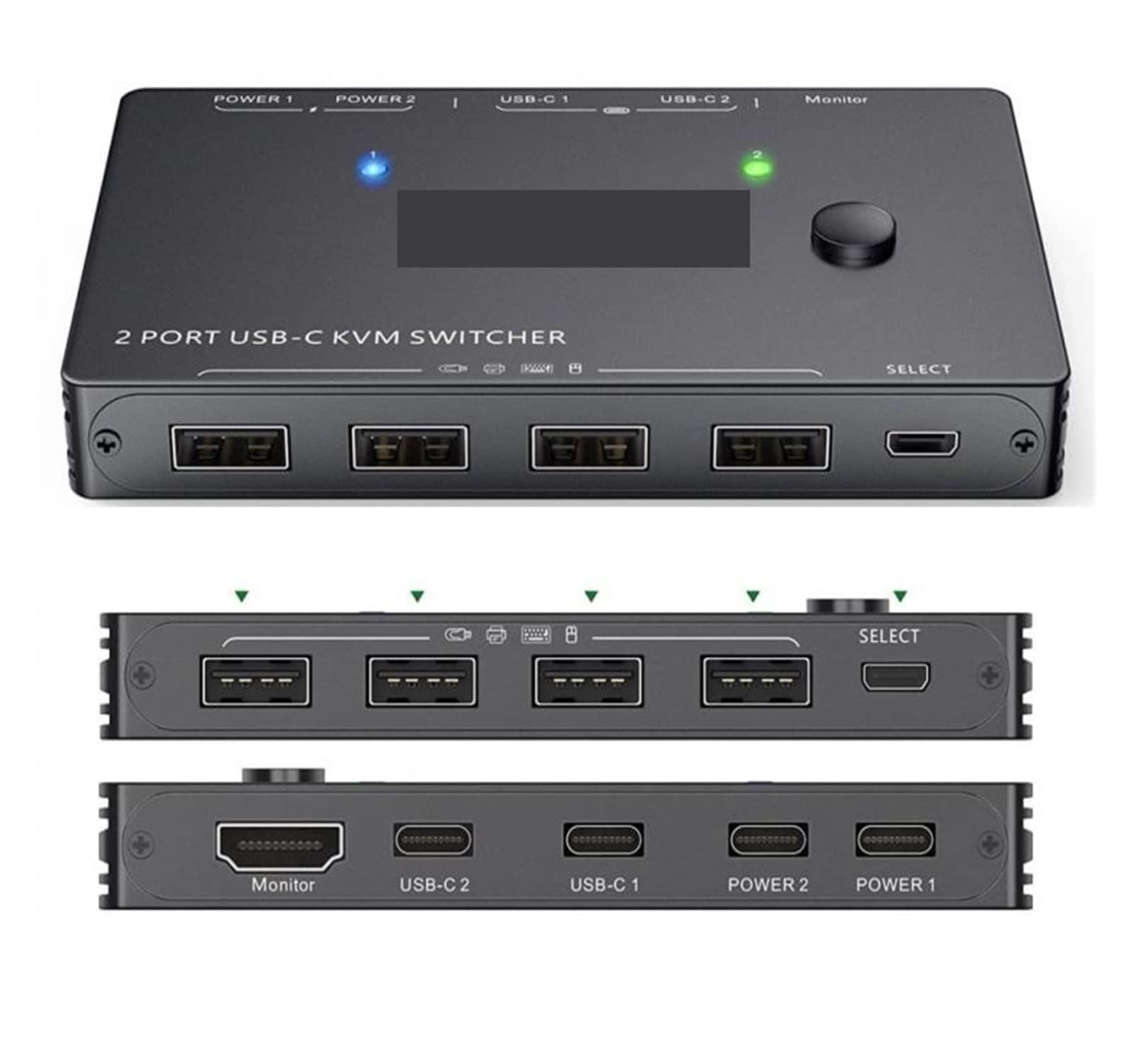 Conmutador 4k Tipo-C y switch bidireccional de 2 puertos para video HD
