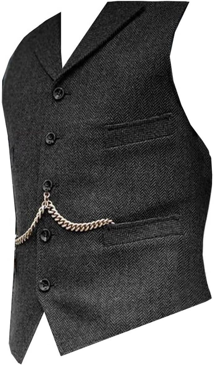 Mens Classic Wool Tweed Suit Vest Casual Sleeveless Jacket Herringbone Waistcoat for Tuxedos for Tuxedos - Image 4
