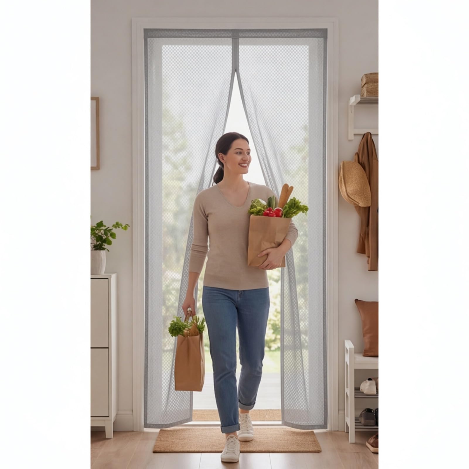 Yxrs Grey Fly Screens Doors 209 X 243 Cm Frame Hook & Loop Hundreds Of Sizes Fly Insect Screen Door With Powerful Magnets Keeps Bugs Out Easy To Install Without Drilling,