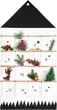 Christmas Advent Calendar with 16 Pockets, Reusable Countdown Calendar Storage Bag, Fabric Calendar Wall Hanging Bag for Xmas Holiday Home Wall Decoration Black