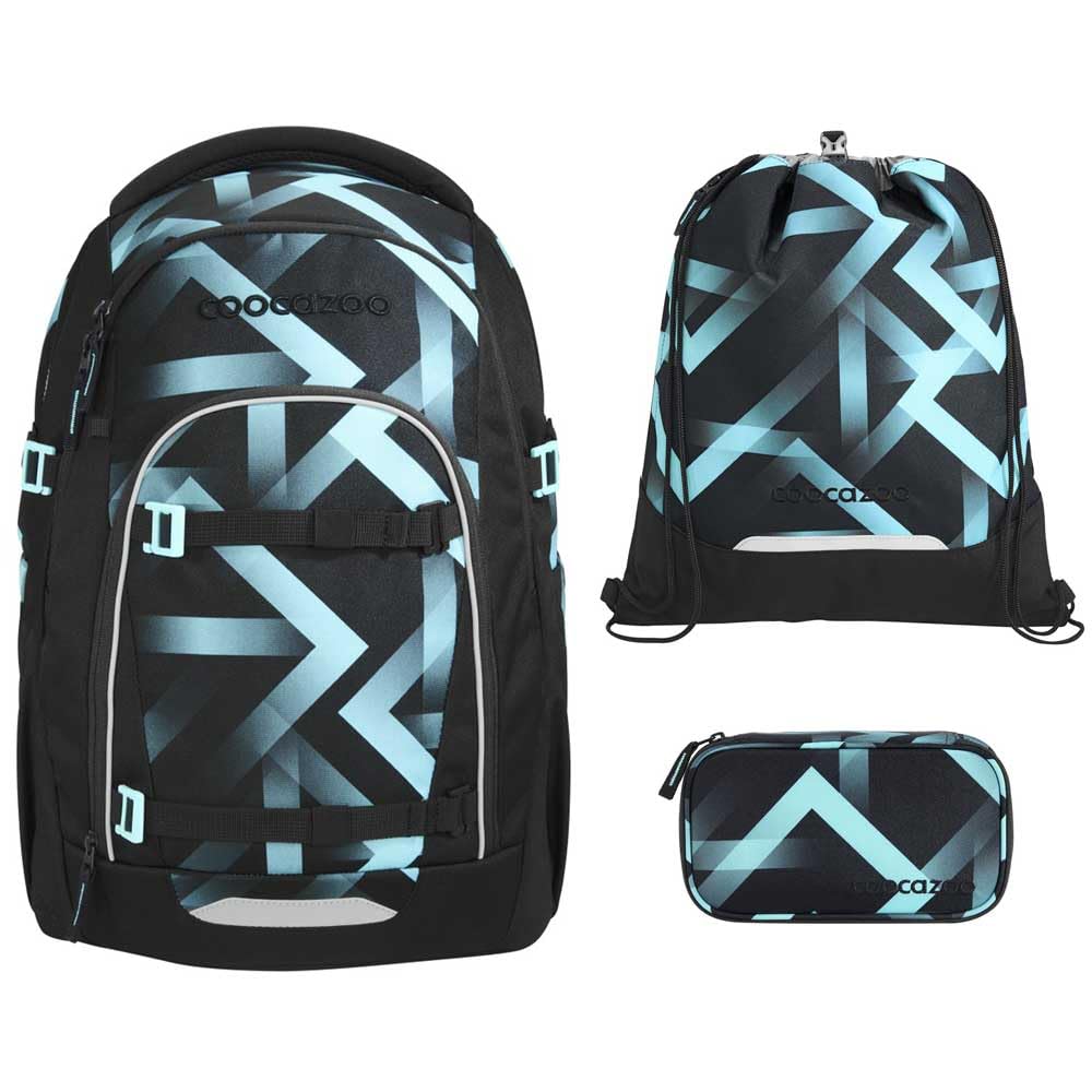 coocazoo MATE Schulranzen-Set 3tlg für Mädchen und Jungen ab der 4. Klasse mit Rucksack. Schlamperetui und Sportbeutel (Laser Lights V2)