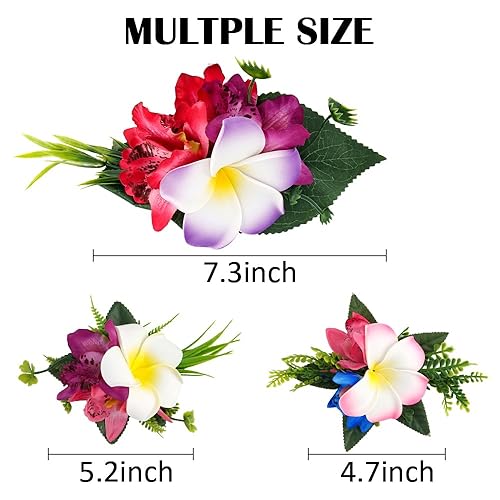 Miniatura 4 de Ahoney 4 pinzas para el cabello con flores de Plumeria para mujeres y niñas, pasadores de pelo de flores artificiales hawaianas, horquillas de pelo