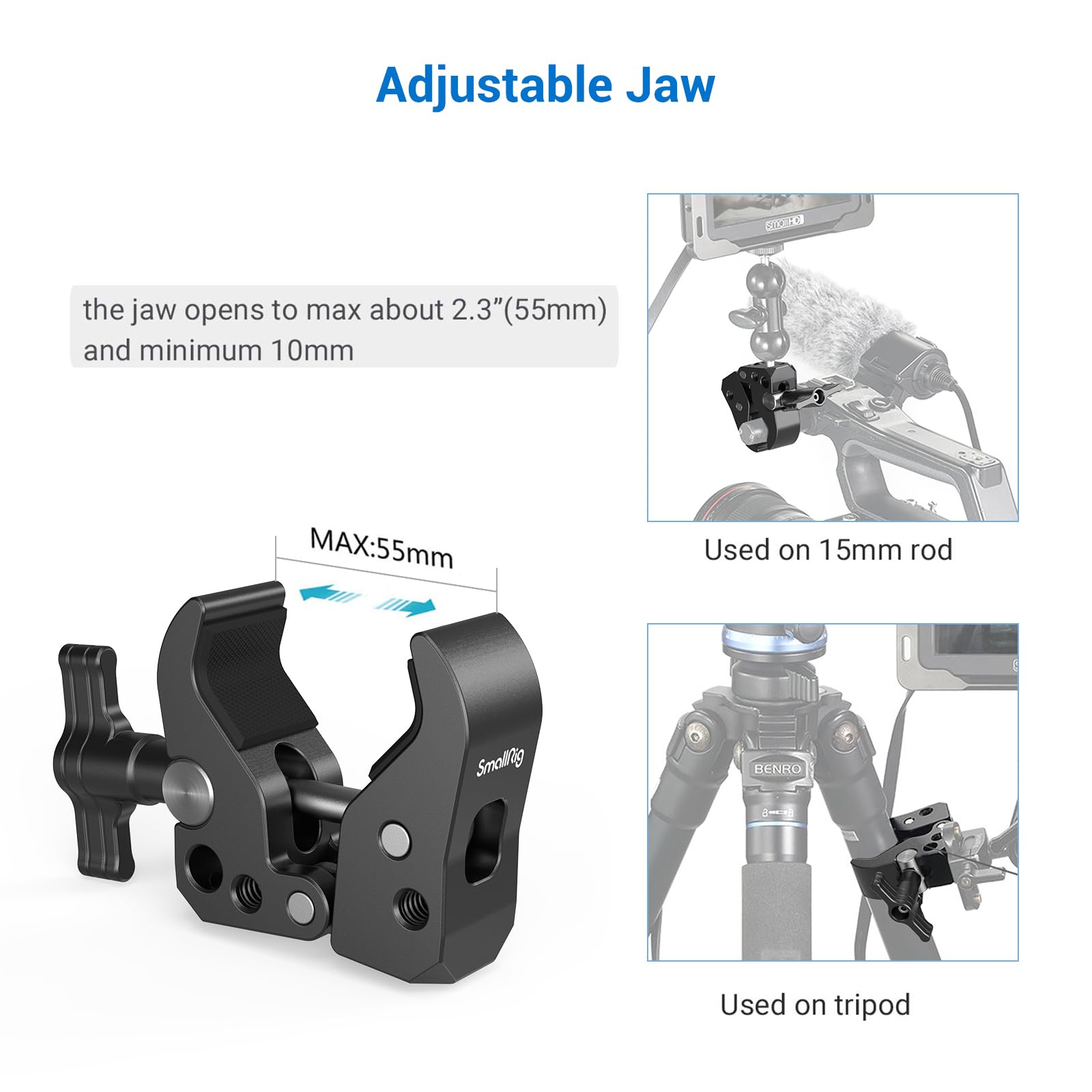 SMALLRIG Super Clamp mit Backe Öffnet von 10 bis 55 mm Universal Befestigungs-Mechanismus Starke tragende Struktur - 2220