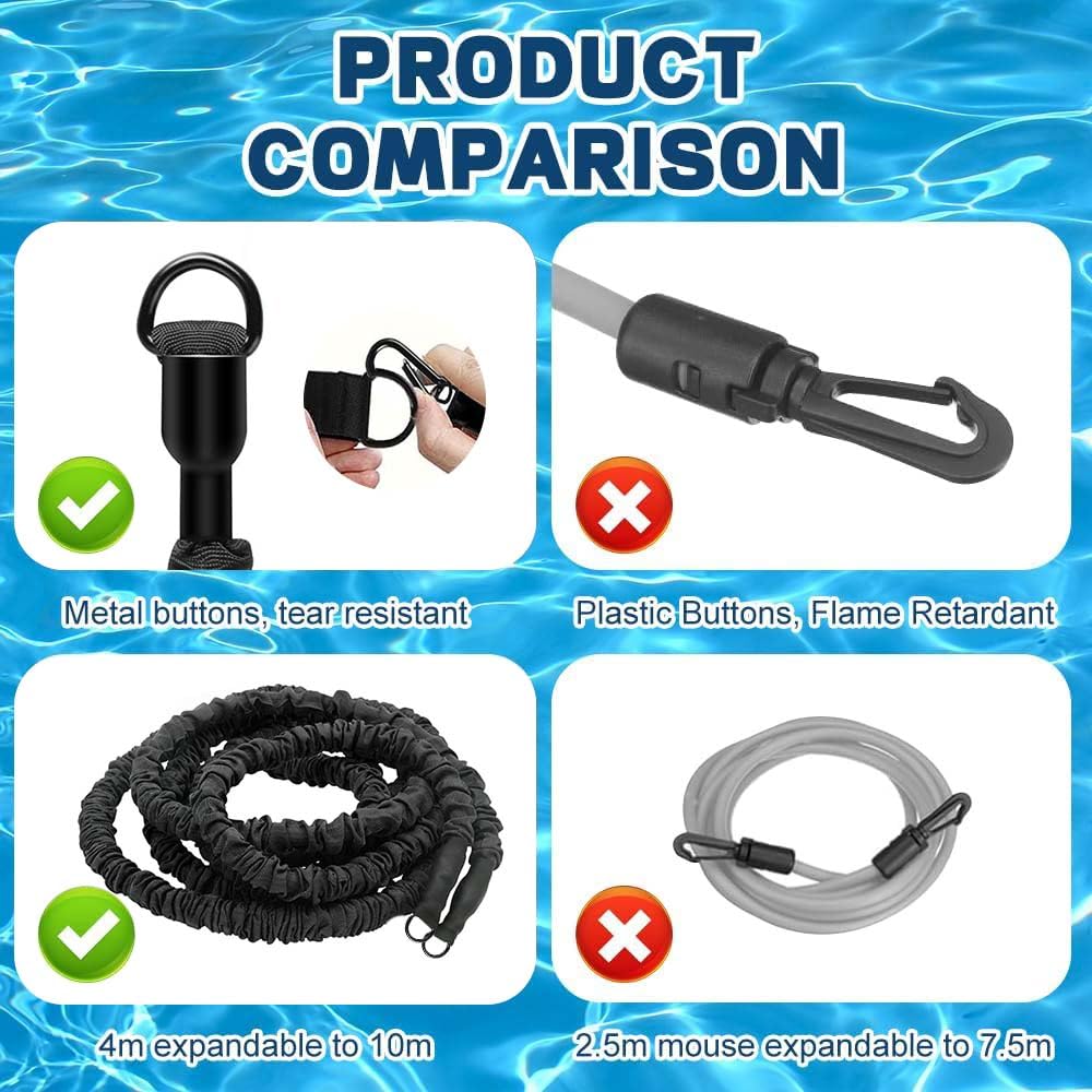 Sangle De Natation Contre-Courant – Largeur 10cm, Longueur 4 à 12m, Avec 2 Boucles Inox 304 – Pour Entraînement Piscine