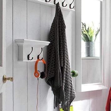 NovaSolo Halifax Pure White Mahogany Wood 2-Hook Coat Rack And Top Shelf