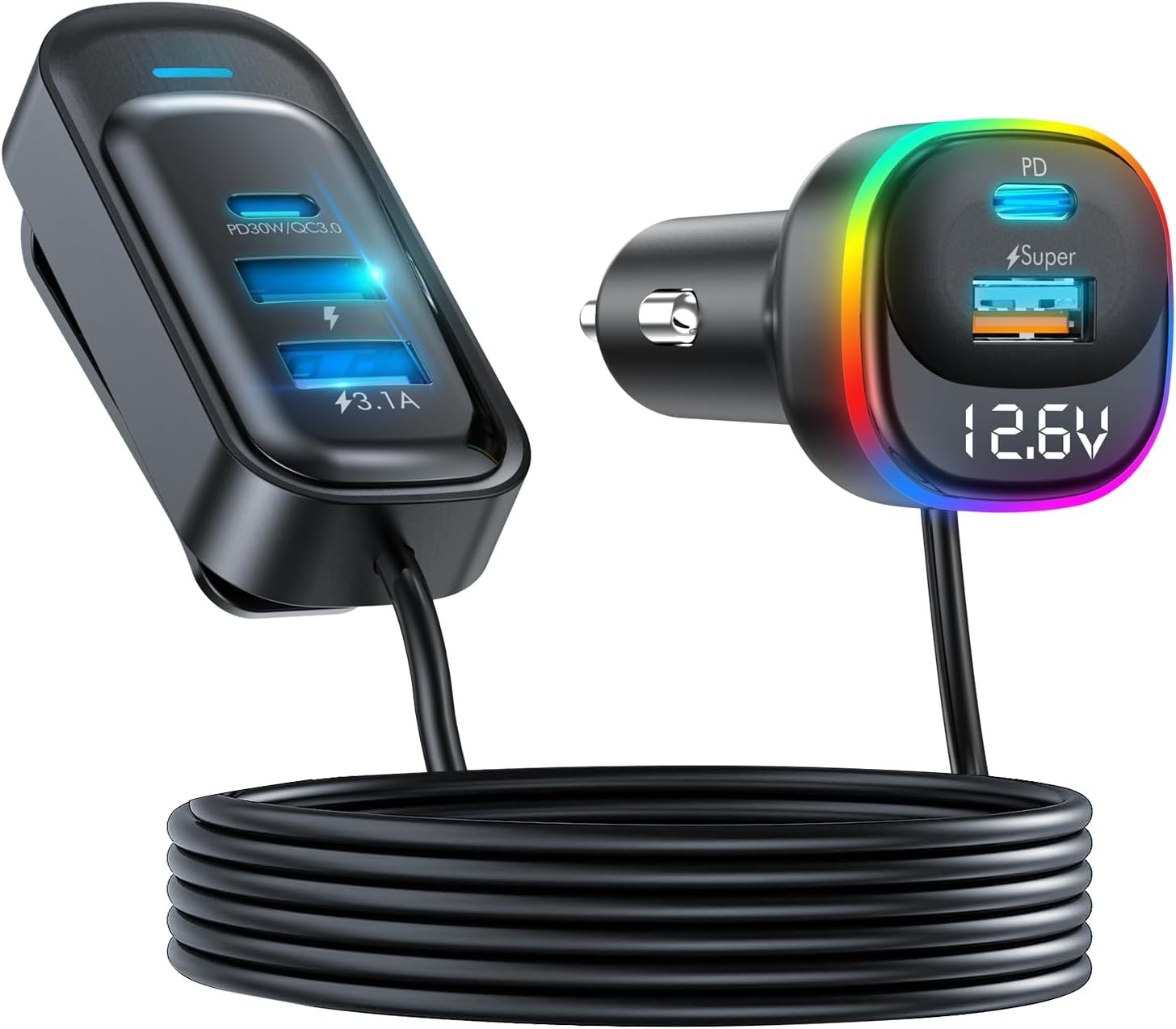Bluetooth Auto Accendisigari Trasmettore FM Bluetooth Per Auto PD Type-C Doppio USB 3.1A Caricatore Rapido Presa Accendisigari 7 Colori Luce Lettore MP3 Vivavoce Alexa Auto - Foto 9