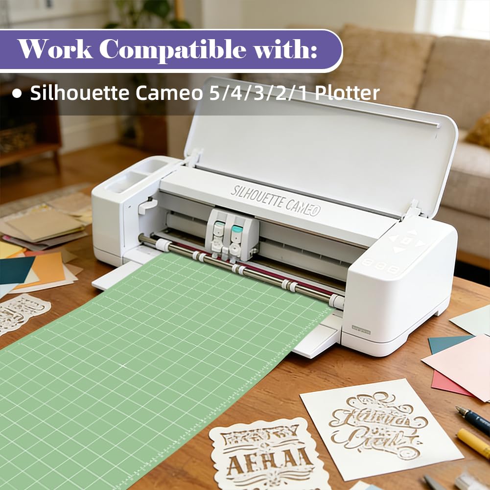 6 Uds Tapete de Corte 12x24" para Silhouette Cameo 5/4/3/2/1, Adhesivo Agarre Light/Standard/Strong/FabricGrip, 30x60cm Alfombrilla de Repuesto Vinilo Antideslizante y Duradera con Rasqueta
