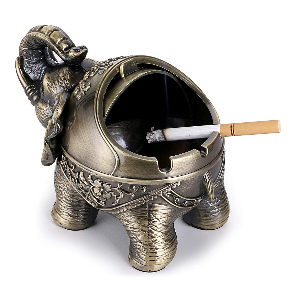 BSTKEY Cendrier coupe-vent vintage avec couvercles en forme d'éléphant rétro Bronze vert