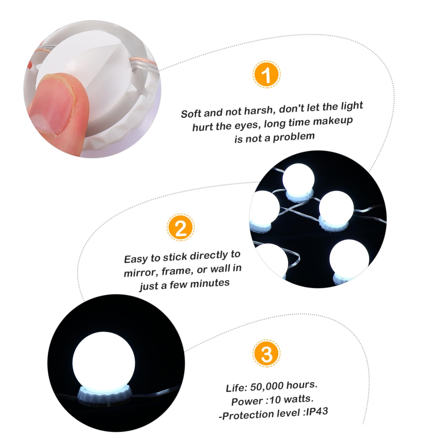 DOITOOL Lampe Miroir de Maquillage LED à 10 Ampoules Dimmables avec Variateur Tactile, USB Intégré, Verre et Abs, pour Éclairage Miroir Salle de Bain et Décoration