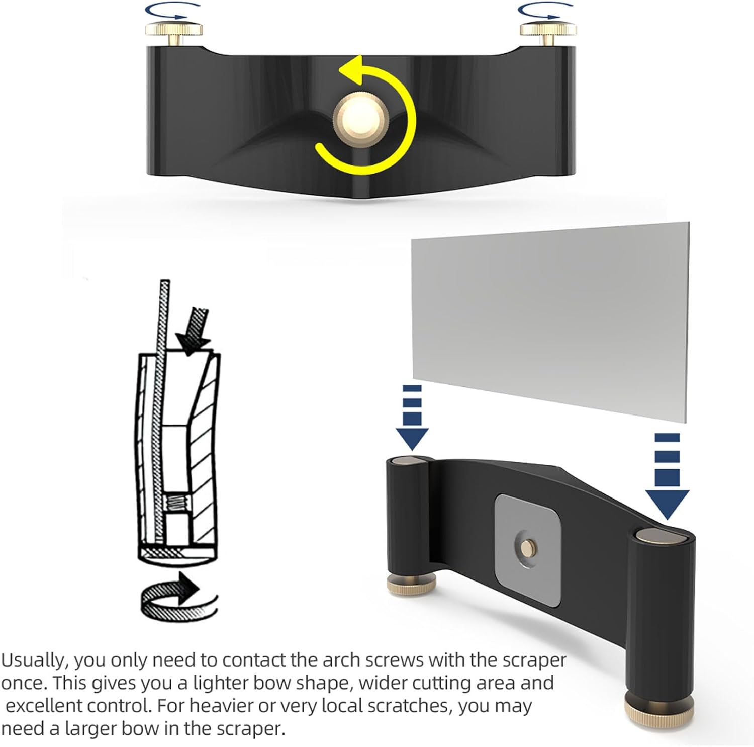 WALFRONT Aluminum Alloy Scraper Holder Wood Card Scraper Tool with Adjustable Bend for Woodworking Cabinet Smoothing Paint Glue Removal