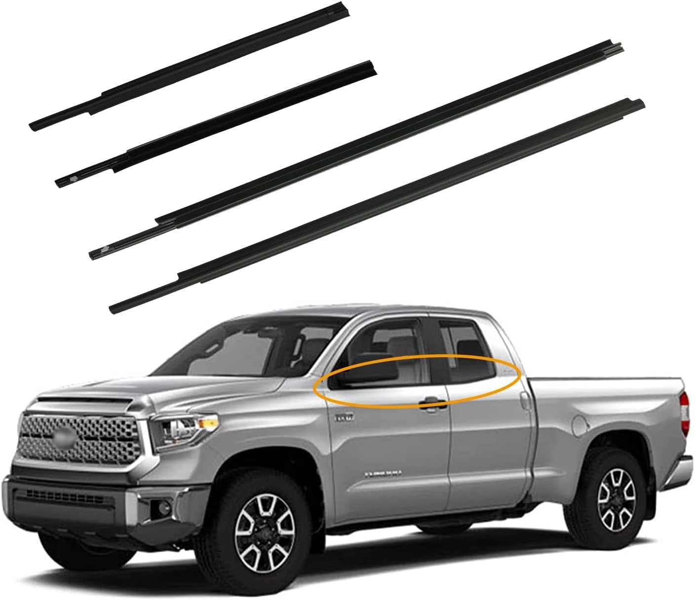 Window Trim Seal, Weatherstrip Belt Set, Compatible with 2007-2020 Toyota Tundra Double Cab (only), Replaces# 68160-0C020 68210-0C020 68163-0C010 68164-0C010, Door Window Weather Stripping (4PCS)