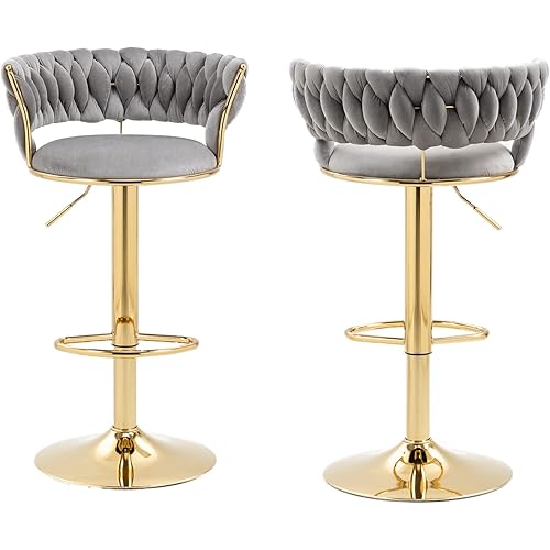 Zushule Swivel Bar Stools Set of 2 - Terciopelo Sillas para Barra de Cocina - Adjustable Counter Height Chairs with Footrest for Kitchen, Dining Room (A Style, Gray)