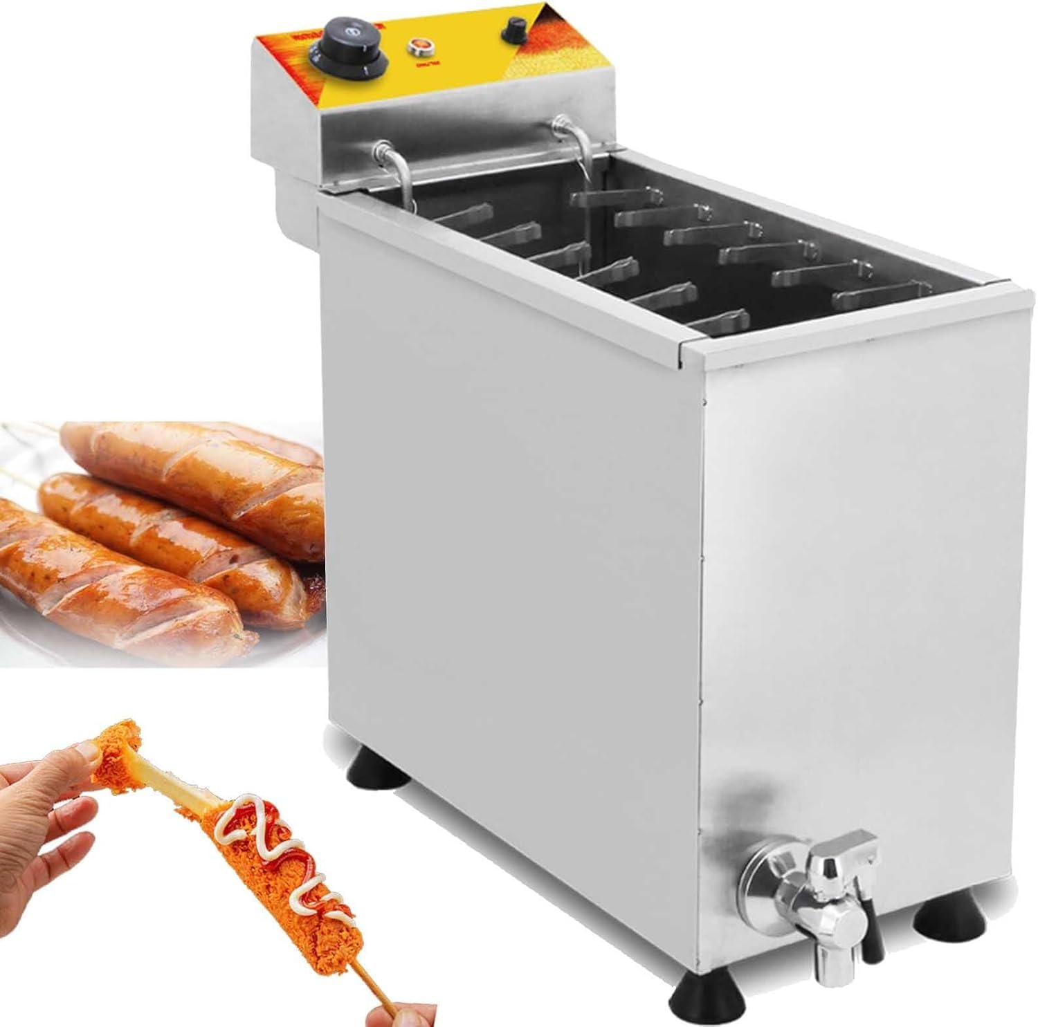 AYCDL Cheese Hot Dogs Sticks Fryer, 1900W/3000W Commercial Electric Fryer, Stainless Steel Countertop, Kitchen Fat Fryer, Corn Dog Fryer,25L,25L