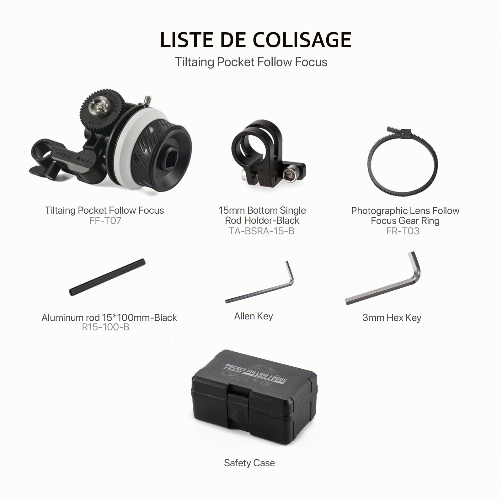 TILTA Pocket Follow Focus avec A/B Marks, Lens Zoom Control pour DSLR Mirrorless Cameras, avec 0.8mm Pitched Gear/Gear Ring/15mm Single Rod Holder, Fits Various Sizes Lenses FF-T07