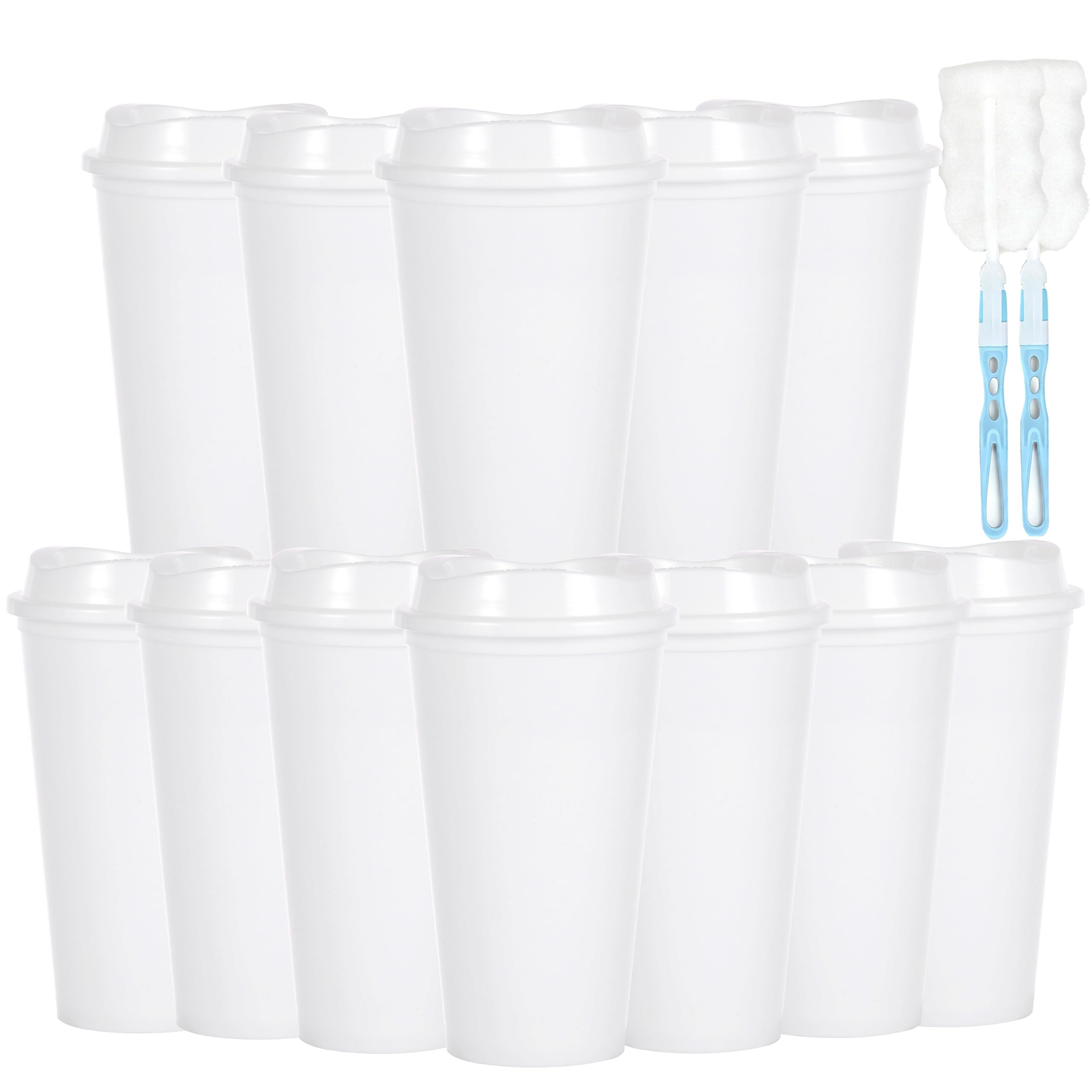 CuppaLifes 475ml Reusable Coffee Cups with Lids, 12 Pack Insulated Plastic Tumblers, Travel Mugs for Hot/Cold Drinks, Smoothie, Takeaway Cups for Adults (12, White)