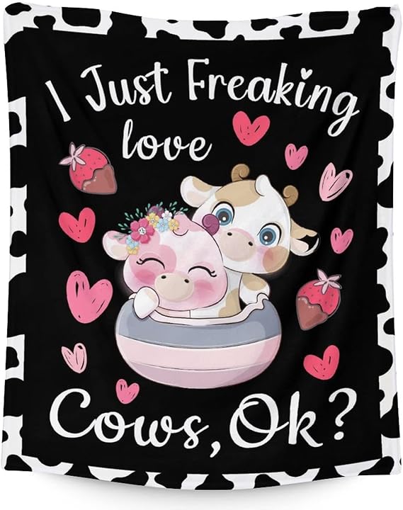 Cow Blanket Gifts - 30"x40" Cute Throw for Women, Girls - Black Soft Fuzzy Blankets for Couch & Office
