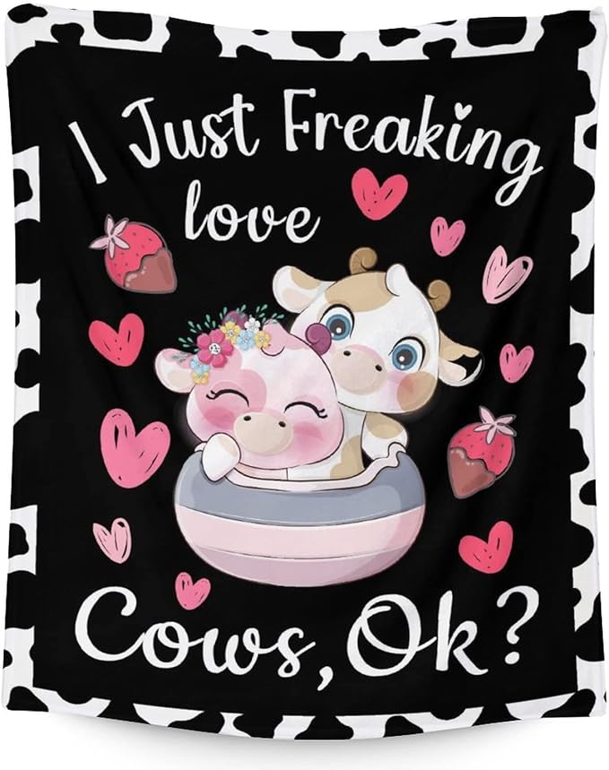 Cow Blanket Gifts - 30"x40" Cute Throw for Women, Girls - Black Soft Fuzzy Blankets for Couch & Office