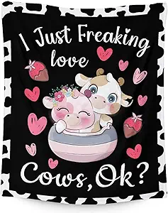 Cow Blanket Gifts - 30"x40" Cute Throw for Women, Girls - Black Soft Fuzzy Blankets for Couch & Office