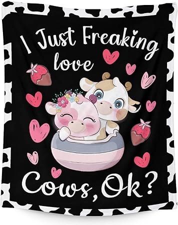 Cow Blanket Gifts - 30"x40" Cute Throw for Women, Girls - Black Soft Fuzzy Blankets for Couch & Office