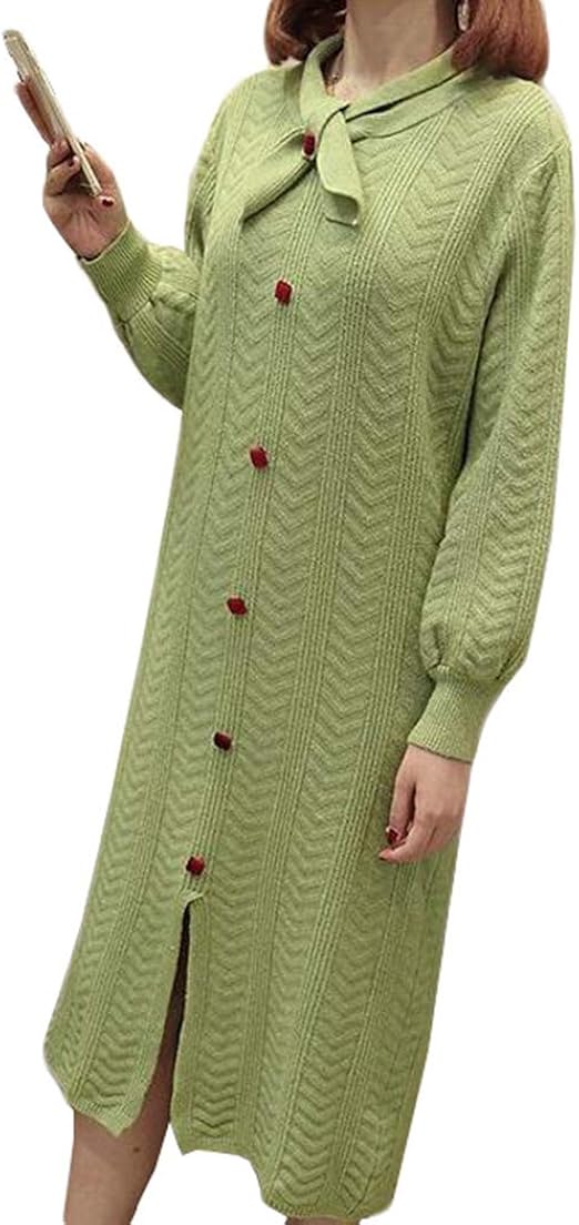 Amazon Co Jp Gergeousワンピース レディース ニット セーター Vネック ロング丈 ゆったり ニットワンピース スリット入り リボン付き フェミニン Aライン 体型カバー 大きいサイズ チュニック 秋 冬 Fグリーン 服 ファッション小物