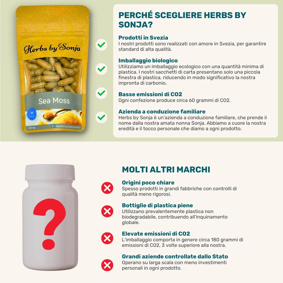 Muschio Marino 500 mg * 60 Capsule - Capsule di Muschio Marino (Chondrus crispus) Altamente Concentrate: 500 mg per Capsula - 92 Minerali Essenziali per Supportare la Tua Salute Generale