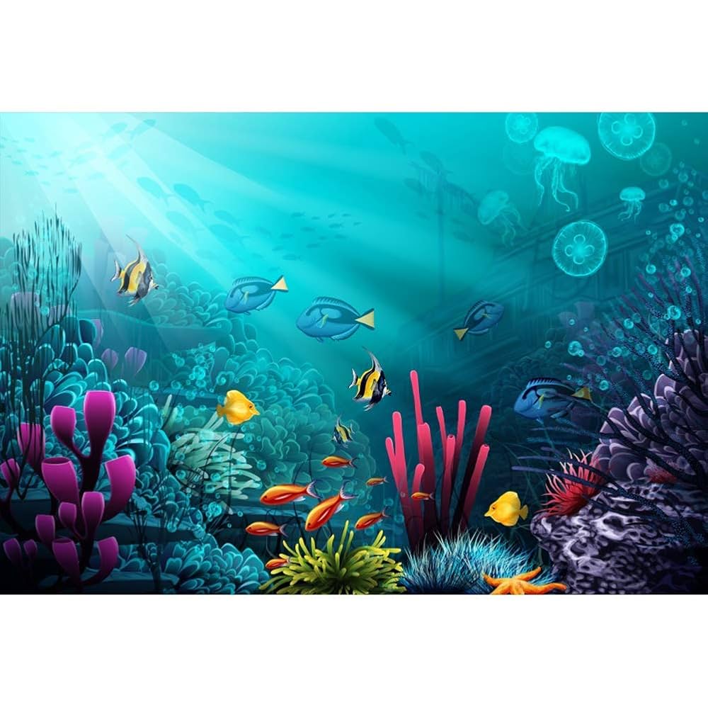 Amazon | Yeele 12x8フィート ビニール 水中 サンゴ礁 背景幕