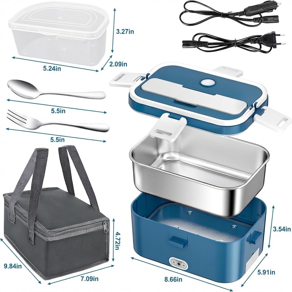 Elektryczny Podgrzewacz do Posiłków 1,8 L 100 W Lunch Box 12 V/24 V/240 V | Pojemnik na Żywność z Wyjmowanym Wkładem ze Stali Nierdzewnej i Torbą Transportową do Samochodu Ciężarówki i Biura