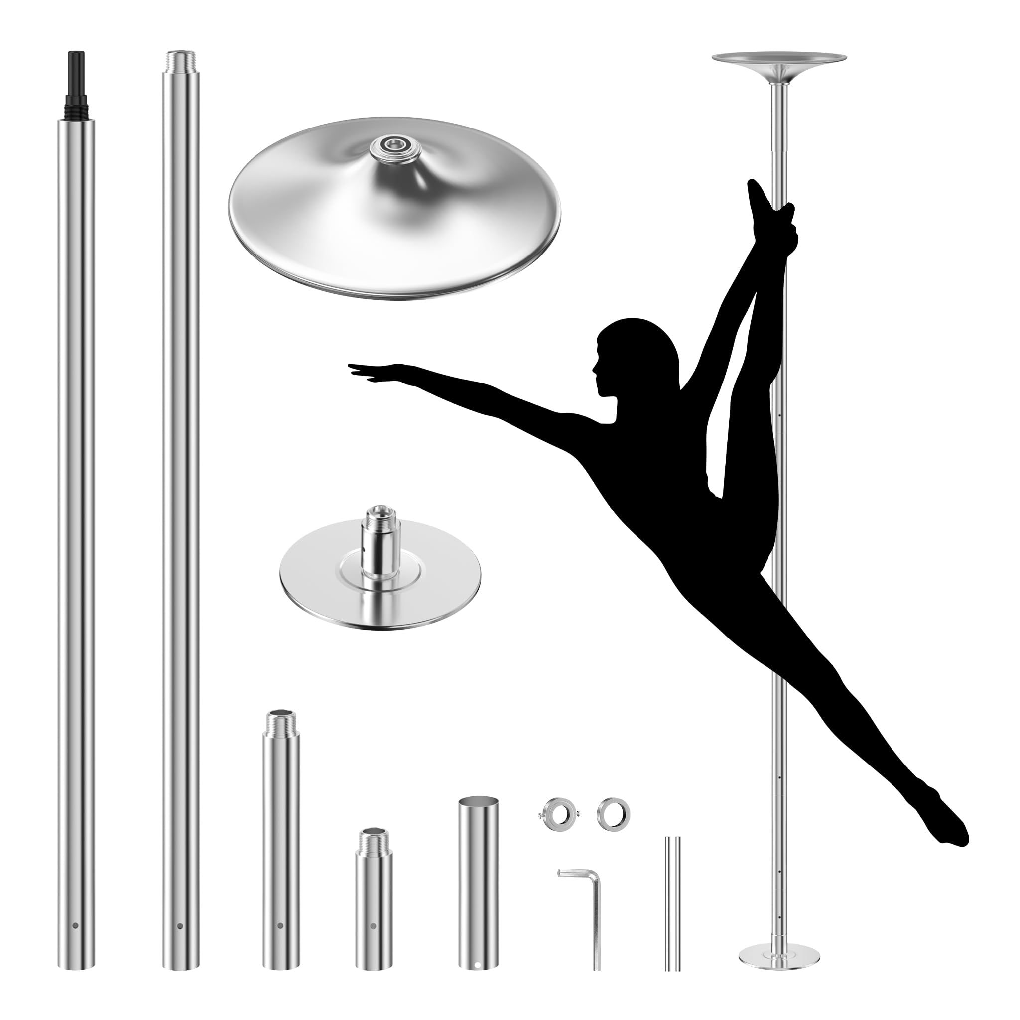 Wiltec Palo da Pole Dance Ø 45 mm Altezza Regolabile 2,31-2,74 m in Acciaio Non Richiede Fori