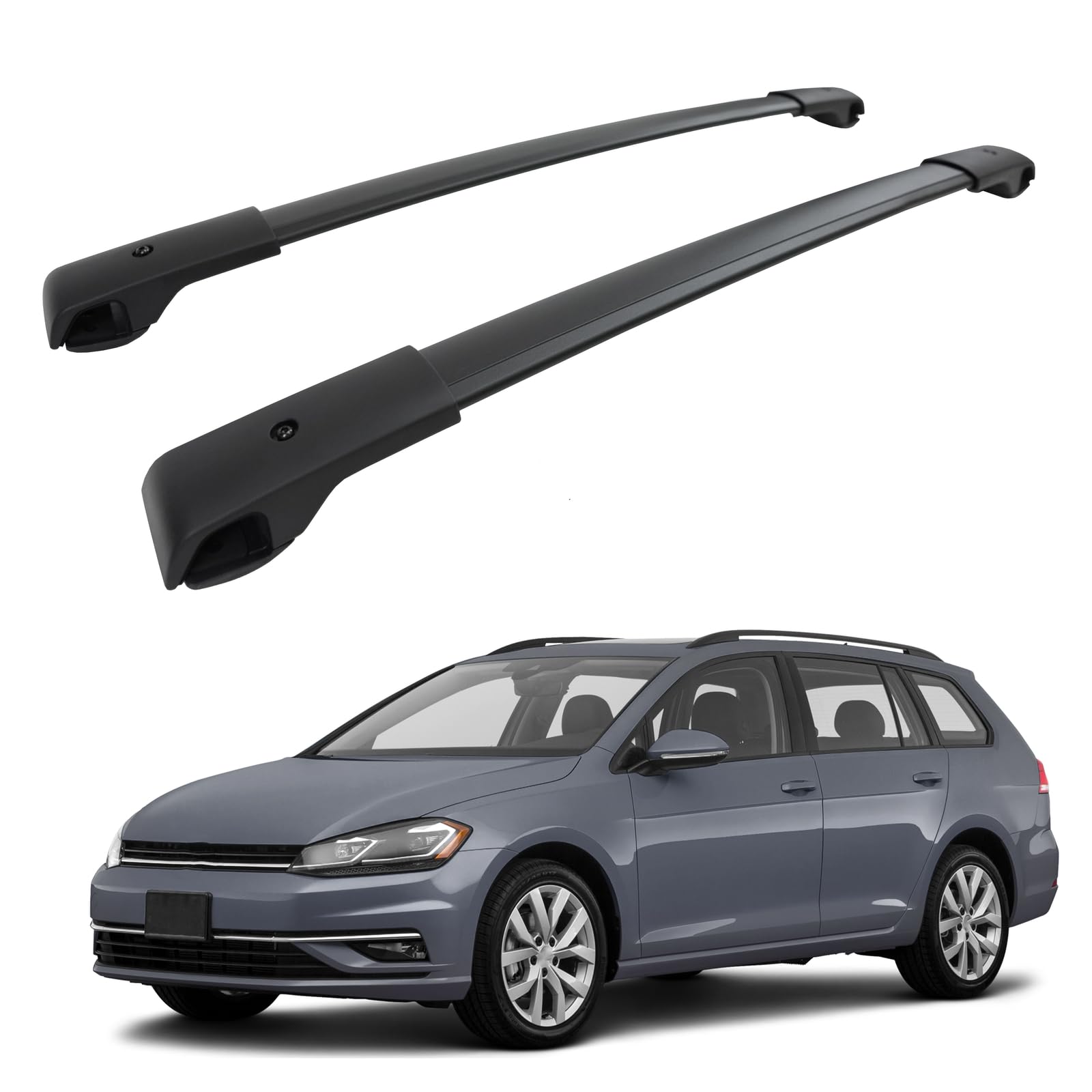 J&J AUTOMOTIVE Barre Da Tetto per Volkswagen Golf Dal 2014 Station Wagon, Stile OEM Alluminio Nero 2pcs, Montaggio Facile, Portabagagli, Alta Resistenza